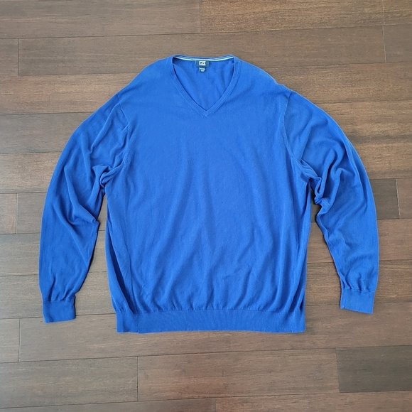 Cutter & Buck Lakemont Tri-Blend Men's Blue V-Neck Pullover Sweater Size 3X Tall - Picture 1 of 9